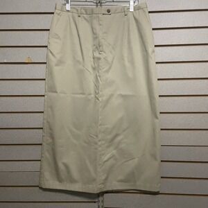 Talbots Petite Sz 14 Wrinkle Resistant Long Khaki Skirt Pockets Slit